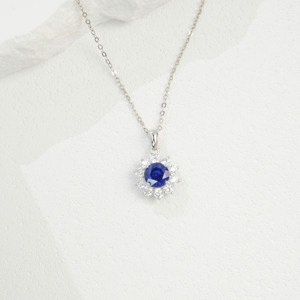 925 Silver Sapphire Pendant Sunflower Set with Luxury Clavicle Chain - Product Image 2