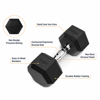 Gran oferta de fábrica, equipo de fitness de hierro fundido, mancuerna hexagonal recubierta de goma, mancuerna de levantamiento de pesas de alta calidad para ejercicio muscular