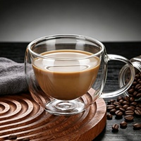 Vente en gros de tasses à café en verre en stock, mugs à latte transparents, verres à café en borosilicate durables avec logo personnalisé pour les cafés