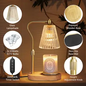 Factory Supplier Electric Candle Warmer Lamp with Timer&Dimmer Height Adjustable Scented Candles Home Decor Table lamp 2 Bulbs