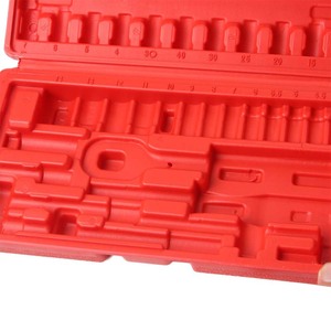 46-Piece Empty <b>Tool</b> <b>Box</b> 1/4 Inch Metric Socket Set Storage Case For Mechanic Auto Repair Portable Red Blow Molded - Product Image 3