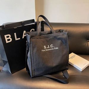 Sac fourre-tout en toile texturé pour femme, sac de shopping tendance, sac de voyage à bandoulière avec logo imprimé - Product Image 3
