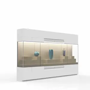 High end museum tampilan pameran prop kaca tempered curio dinding antik kabinet perhiasan organizer etalase jendela