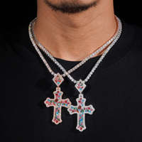 Bijoux Hip Hop en argent sterling 925, pendentif croix serti de moissanite colorée taille brillant pour hommes et femmes, plaqué or rose