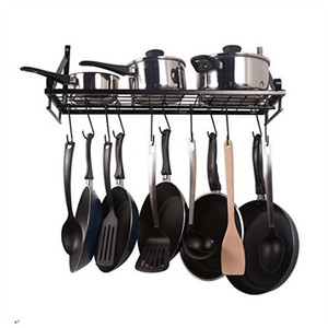 Étagère de rangement <span class=keywords><strong>pour</strong></span> casseroles et poêles de cuisine, montage au <span class=keywords><strong>plafond</strong></span>, support <span class=keywords><strong>pour</strong></span> ustensiles de cuisine, support suspendu avec crochets - Product Image 3
