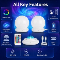 Proyector de Galaxia Aurora 2 en 1, Lámpara Nocturna con 16 Colores RGB, Recargable Tipo C, Control Remoto Táctil, para Decoración de Dormitorios Infantiles