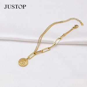 Pulsera de Acero Inoxidable con Dijes de Corazón Geométrico de Ágata Dorada, Estilo Vintage Minimalista y Ecológico para Mujer, Venta al por Mayor - Product Image 5