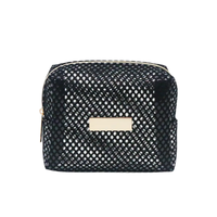 Mini sac en maille nid d'abeille personnalisé avec étiquette, pochette cosmétique en maille noire, porte-monnaie avec étiquette