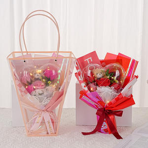 Bouquet de fleurs de savon en forme de cœur en acrylique <span class=keywords><strong>Pop</strong></span> <span class=keywords><strong>It</strong></span> Nouveau cadeau de la Saint-Valentin Ours en peluche Fleur éternelle - Product Image 4