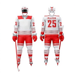 Uniforme de Hockey sobre Hielo Personalizado Rojo y Blanco para Hombre Adulto, Transpirable, 100% Poliéster, Ropa de Equipo - Product Image 1