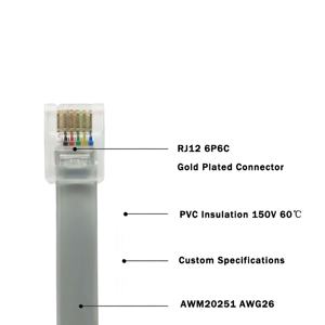 Cable Plano Gris de 26 AWG con Aislamiento de PVC y Núcleo de Cobre Personalizado ODM OEM, Ensamblaje de Cable RJ12 a RJ12 6P6C para Máquinas - Product Image 3