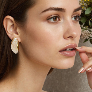 Pearl <b>Stud</b> Earrings 18K Gold Plated <b>Titanium</b> Steel Everyday Wear Geometric Design EH11890 - Product Image 1