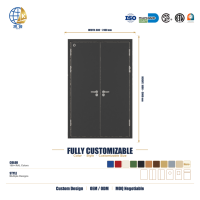 Porte coupe-feu contemporaine en acier à double battant, compatible avec lecteur de carte et verrou électrique, prête pour le contrôle d'accès