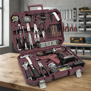 Kit de Herramientas Multifuncional para el Hogar, Taladro Inalámbrico de 21V con Pistola de Pegamento Caliente, Nivel de Burbuja, Caja de Herramientas Portátil para Reparaciones - Product Image 4