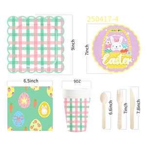 DAMAI Pink and Green Cross Grid Pattern Plate Set <b>Easter</b> Bunny and Egg-themed Disposable Paper Napkin for <b>Easter</b> Celebrations - Product Image 6