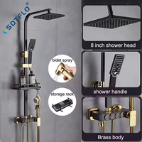 Système de douche carré Deao Senducs noir et or, mitigeur de baignoire, robinet de salle de bain chaud/froid, ensemble de douche thermostatique