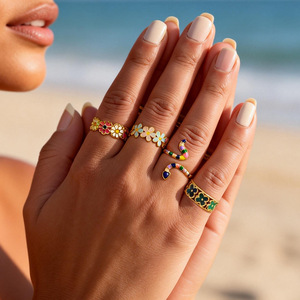 Flower <b>Snake</b> Design Stainless Steel <b>Rings</b> 18k <b>Gold</b> Plated Adjustable For Women Party Jewelry - Product Image 1