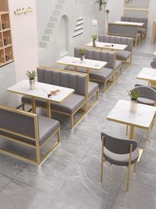 Combinazione di Tavolo e Sedie per Sala da Tè di Lusso Leggero, Divano a Panca Personalizzato <span class=keywords><strong>con</strong></span> <span class=keywords><strong>Gambe</strong></span> <span class=keywords><strong>in</strong></span> <span class=keywords><strong>Ferro</strong></span> per Ristorante e Caffetteria - Product Image 3