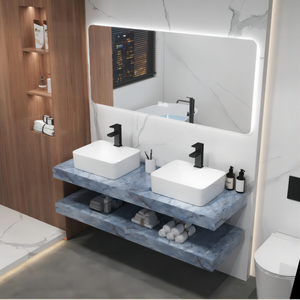 Lavabo Doble de Pared con Diseño Moderno, Lavamanos de Pizarra con Escurridor, Fácil de Limpiar, Tamaño Grande para Baño - Product Image 6