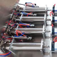 Mesin pengisi kontrol silinder piston pneumatik Semi otomatis 4 nozel untuk botol cairan kental kaleng stoples botol
