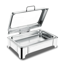 Chauffe-plat électrique rectangulaire en acier inoxydable avec couvercle visible, finition or/argent, 9L, 220-240V, pour hôtels et banquets