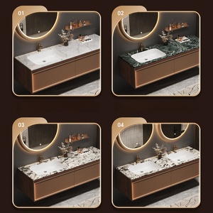Customized Italian style light luxury style natural marble seamless ceramic basin intelligent <b>mirror</b> bathroom cabinet - Product Image 4