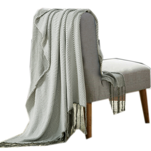 Nouveau design de style occidental avec couverture à pompon Couverture tricotée en <span class=keywords><strong>coton</strong></span> biologique à rayures - Product Image 1