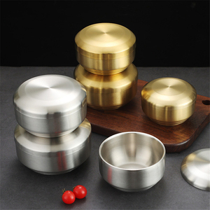 Bols en acier inoxydable 304 à double paroi avec couvercle, isolés, pour riz, soupe, nouilles, vaisselle coréenne, épais, articles de table pour enfants et écoliers - Product Image 1