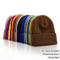 Gorros de Punto en Stock, Gorros Cálidos de Invierno con Puño, 60 Colores, Lisos, al por Mayor para Adultos