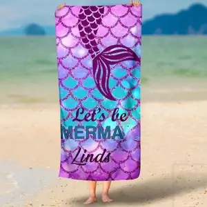 cheap wholesale chines 140cm x 70 cm purple fast drying mermaid beach towel for the swimming sports beach