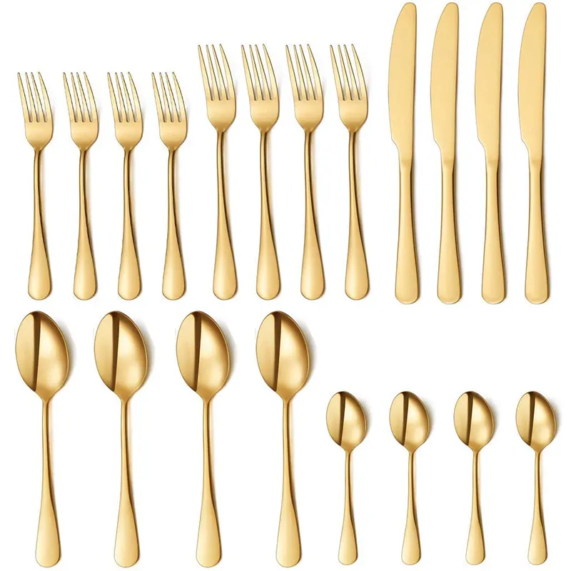 Altın kaplama çatal bıçak kaşık seti düğün sofra takımı ayna Silverware Set paslanmaz çelik 20 Set