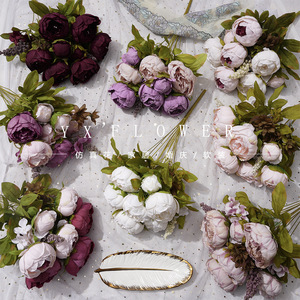 Yixuan 12-Head Artificial Peonies <b>Silk</b> Flower Arrangement High Simulation Wedding Living Room Decor - Product Image 1