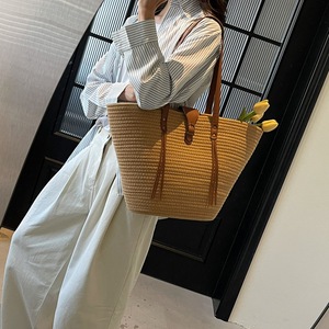 Collezione primavera estate 2025 Casual Tote da donna grande capacità All-Match borsa da spiaggia intrecciata monobraccio con due bottoni - Product Image 5