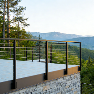 مجموعة درابزين من الفولاذ المقاوم للصدأ للشرفات والسلالم الخارجية - درابزين قابل للتعديل بحبل سلكي مقاوم للماء والصدأ للتركيب الذاتي - Product Image 1