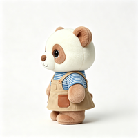 Peluche Panda Marron Vintage Personnalisée Adorable avec Chemise à Carreaux Bleus et Rayures Kaki, Jouet en Peluche Panda Doux et Moelleux