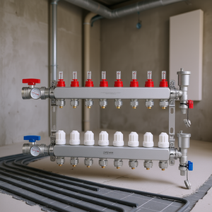 Kit de collecteur de tubes PEX à 8 branches de 1/2 pouce en acier inoxydable Vevor, système de chauffage radiant au sol, pièces HVAC - Product Image 2