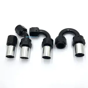 Aluminium hitam AN4 AN6 AN8 AN10 AN12 lurus 45 90 180 derajat ujung selang tekuk adaptor pas dengan tutup lengan kerut