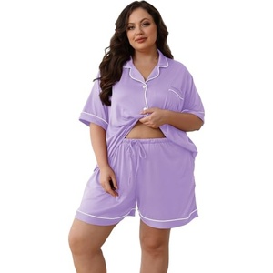 Conjunto de Pijama Corto de Manga Corta para Mujer, Textura Premium Minimalista, Ropa de Dormir Holgada, Personalizable - Product Image 3
