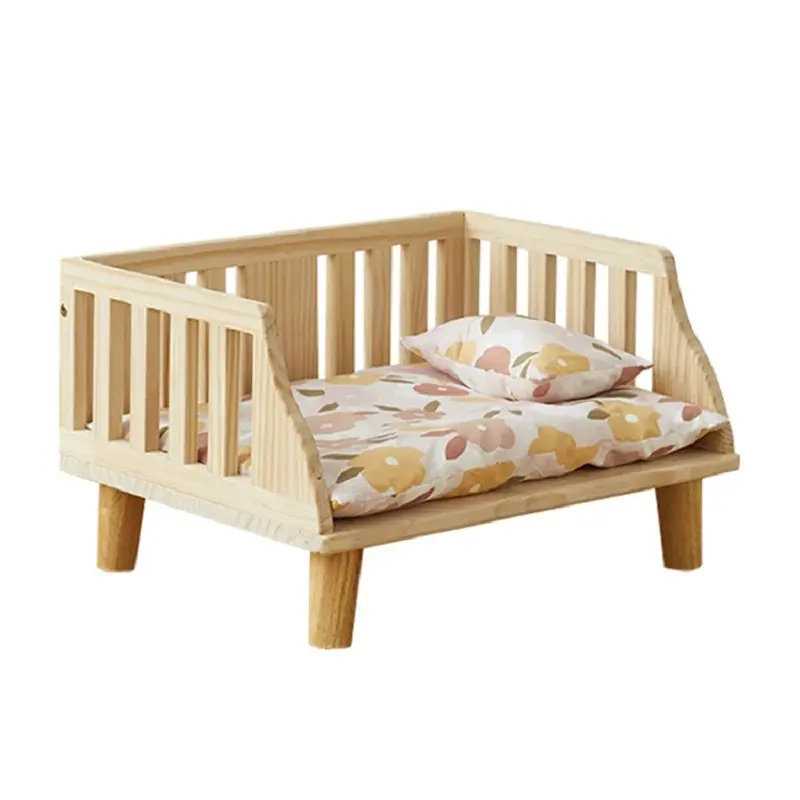 Деревянные кровати для домашних животных, универсальные кровати для собак из массива дерева, с забором, оптовая продажа, деревянные кровати для кошек