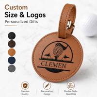 Étiquette de sac de golf ronde en similicuir gravable au laser avec 5 tees en bois vierges à graver au laser, porte-tees en cuir PU pour sac de golf