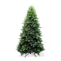 Sapin de Noël artificiel en cèdre PE écologique de 1,8 m, profil bas, tons neutres, avec lumières LED et base, idéal pour les espaces de bureau formels et calmes