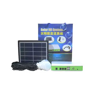 High quality 5v 5w rechargeable lithium battery led solar energy kit with USB port and 5 meters cable and 2 pcs 2W LED bulbs