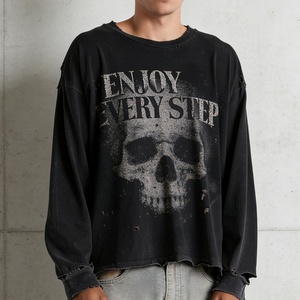 เสื้อยืดโอเวอร์ไซส์แขนยาวผ้าเทอร์รี่หนา 320 กรัม สไตล์สตรีทแวร์ แบบวินเทจฟอกสี  สำหรับผู้ชาย  รับสั่งทำ - Product Image 1