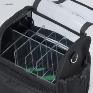 Portable noir vinyle PVC diviseur acrylique maquillage beauté outil de stockage sac