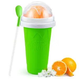Tazas de batido de plástico de silicona de grado alimenticio con tapa y pajita enfriador de verano Magic Fast Diy Frozen Slushy Cup Maker