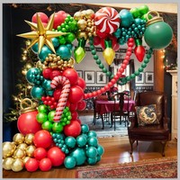 Kit d'arche de ballons de Noël de luxe, guirlande de cannes à sucre mentholées, ampoules étoiles, or, rouge, vert, décorations de fête de fin d'année