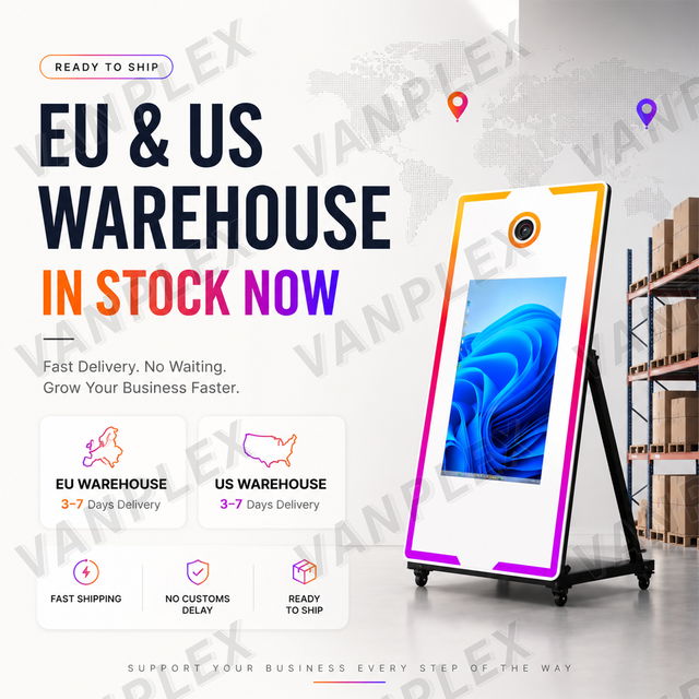 65 Inch Smart Magic Mirror Photo Booth with 32/43 Inch Touch Screen I5 PC Built-in Wheels for Wedding Event Rental US Stock