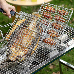 Non-stick <b>BBQ</b> Grilling Basket Foldable Barbecue Fish Grill Basket for Fish Vegetable Steak Meat with Long Handle and Brush - Product Image 2