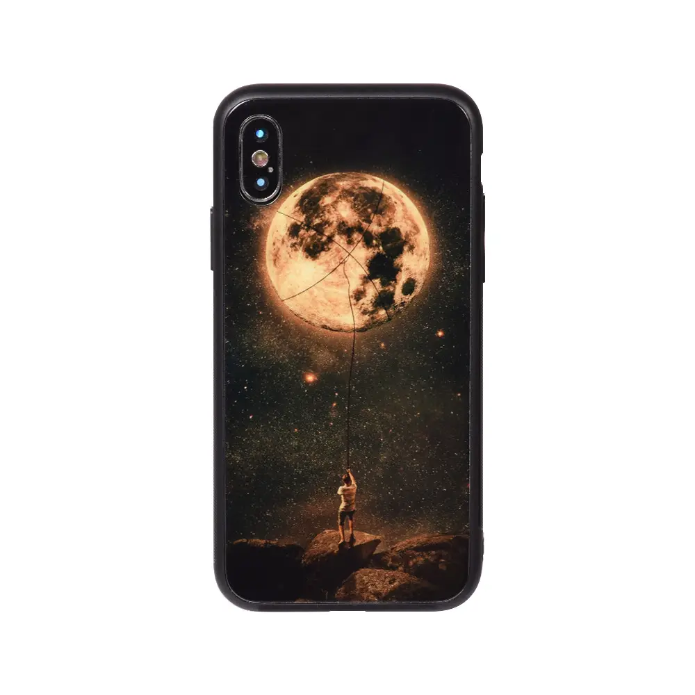 Good Quality Protective Scratch Proof Luminous night light Tempered glass Back Cover luxury hard PC Phone Case For iphone X/XS