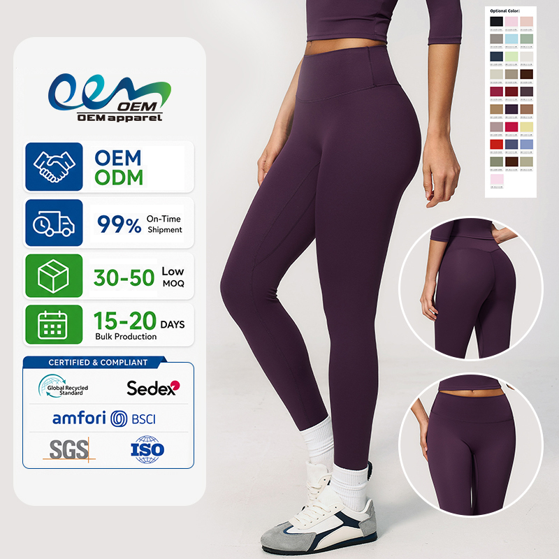OEM ODM Activewear Factory Custom Logo High Waist Tummy Control Soft Stretch Fitness Yoga High Waist Workout Leggings For Women